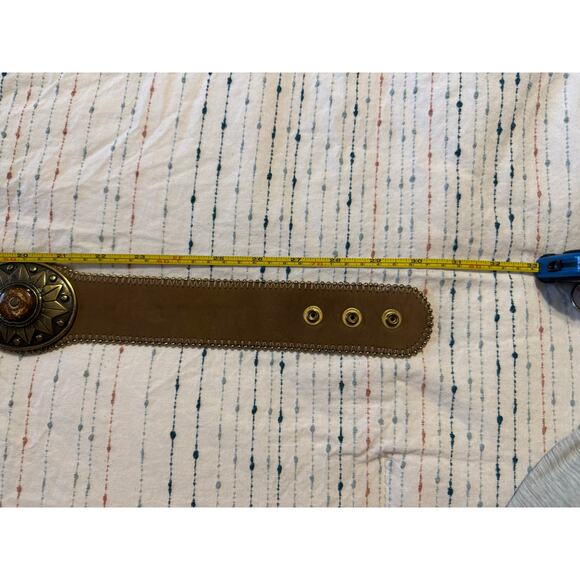 VTG Streets Ahead Brass Carved Bone Leather Belt XS Chain Whimsy Boho Fairy main image 6